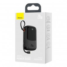Baterie externa PowerBank Baseus Qpow, 20.000 mAh, 1 x USB, 1 x USB-C, 1 x IP Negru, cablu Lightning, Quick Charge, 20W, afisaj digital