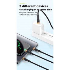 Cablu USB Type C 3 in 1, conectori 1 x Type C, 1 x Micro USB, 1 x Iphone Lightning, Fast Charge, PD 100W max, 5A max, 2 m, protectie textila