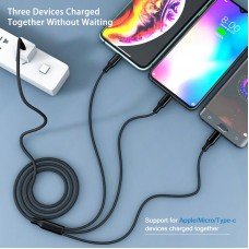 Cablu USB Type C 3 in 1, conectori 1 x Type C, 1 x Micro USB, 1 x Tip Lightning, Fast Charge, 2,4A max, 1,2 m, negru
