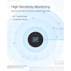 Senzor detectie gaz, cu afisare temperatura, conexiune WiFi, monitorizare si alarmare prin aplicatie Tuya/Smartlife
